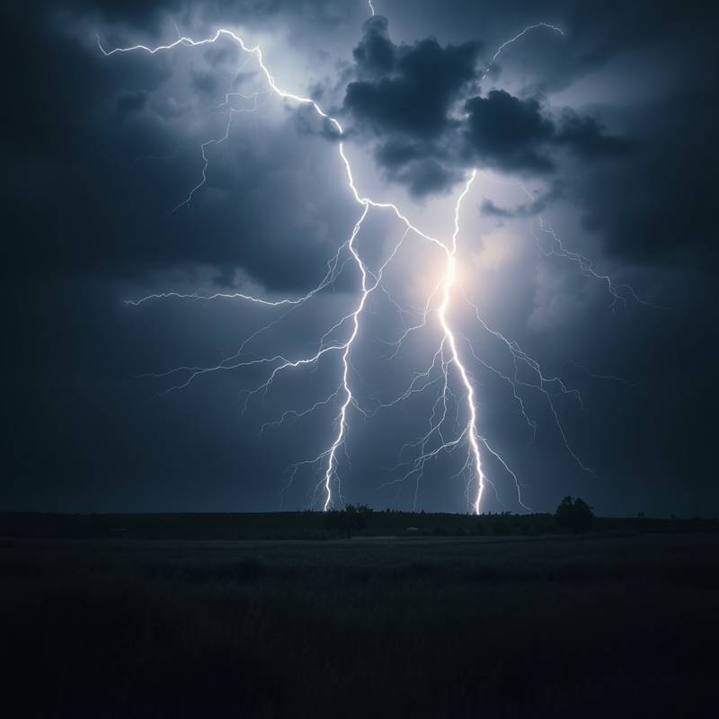 A dramatic photograph of a lightning storm over a field, showcasing weather photography