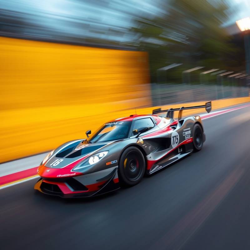 A fast-motion blurred image of a racing car, representing sports photography techniques.