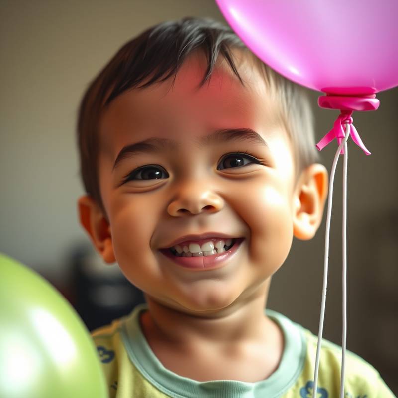 A photograph of a smiling child holding a balloon, showcasing candid portrait photography