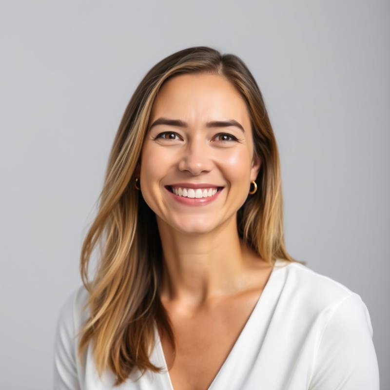 A well-lit portrait of a smiling woman, showcasing portrait photography course