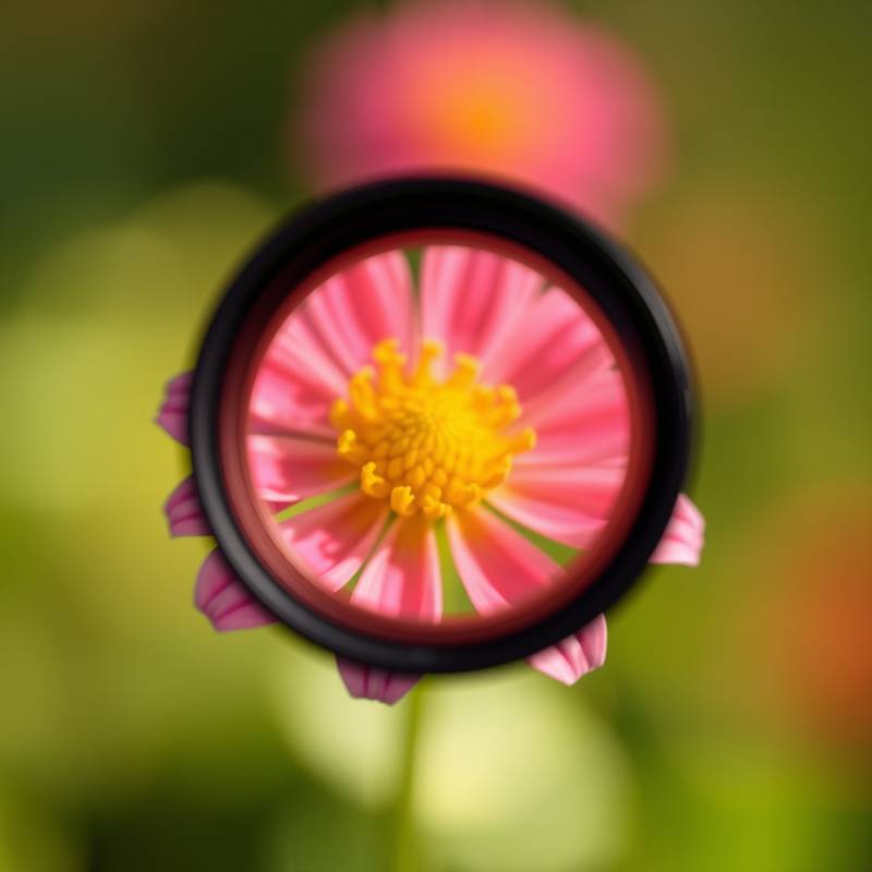 Close-up shot of a DSLR camera lens focusing on a flower, illustrating macro photography course